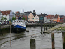 Blick von der Fussgngerbrcke ber den Hafen bei Niedrigwasser in Richtung Zingel; 23.05.2010

