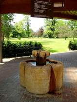 Bad Bellingen im Markgrflerland/Baden,
Brunnen vor dem Thermalbad, 1956 stie man bei der Suche nach Erdl auf Thermalquellen, seit 1969 trgt der Ort den Beinamen  Bad ,
2009