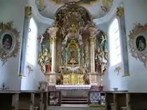 Blick zum Altar der auf einer Anh�he oberhalb vom Kloster Weltenburg gelegenen Frauenbergkapelle; 04.08.2010