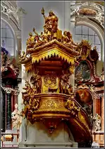 Die vergoldete Kanzel (18. Jahrhundert) im Passauer Dom St. Stephan. 16.09.2010 (Jeanny)