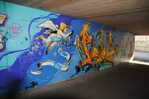 Grafftikunst in einen Fu�g�ngertunnel in Lehrte. Diese wurde von der Stadt Lehrte mal in Auftrag geben. Foto vom 18.Oktober 2010