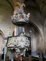 Geschnitzte Barock-Kanzel (1776) in der St.-Marien-Kirche zu Bergen auf R�gen
