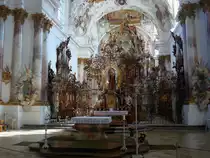 Zwiefalten in Oberschwaben, M�nster  Unserer Lieben Frau , dieser pr�chtige Gitterlettner trennt den M�nchschor vom Langhaus, Sept.2010