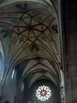 Kuppenheim in Baden, farbig ausgemaltes Kreuzrippengew�lbe in der Stadtkirche St.Sebastian, Aug.2010