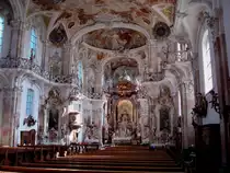 Birnau am Bodensee, der üppig ausgestaltete Rokoko-Innenraum der Saalkirche, erbaut 1746-49, Juli 2010 