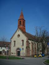 Freiburg-Wiehre, die Maria-Schutz-Kirche wurde 1885-89 erbaut, sie dient heute den orthdoxen Christen als Bet-und Begegnungssttte, Mrz 2011