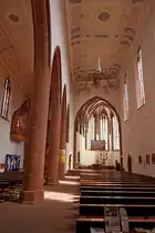 Kaiserslautern, Innenraum der St.-Martins-Kirche, eine zweischiffige Hallenkirche, April 2011