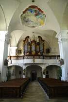 Obermedlingen, Klosterkirche Mari Himmelfahrt, Emphore und Orgel 
Landkreis Dillingen (28.06.2011)