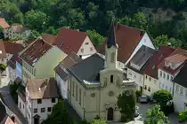 Haigerloch, Blick vom R�merturm auf die evangelische Kirche in der Oberstadt, erbaut von 1860-63 im neugotischen Stil, Juli 2011