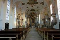 Herbolzheim, Innenraum der Pfarrkirche St.Alexius, namhafte Knstler der Vorarlberger Schule schufen diesen barocken Kirchenbau von 1752-54, Nov.2011