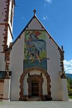 Glottertal, eine Christophorusdarstellung an der Seitenkapelle der Pfarrkirche St.Blasius, Aug.2011