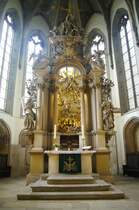 Grlitz, Hochaltar von 1712 der Dreifaltigkeitskirche, Kirche erbaut von 1234 bis 1245 (22.07.2011)
