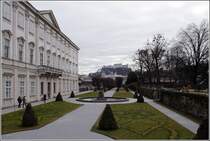 Salzburg. Vom Garten des Schlosses Mirabell hat man einen schnen Blick auf die Festung Hohensalzburg. 17.01.2012
