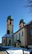 St.M�rgen, die weithin sichtbare ehemalige Klosterkirche, seit 1806 Pfarr-und Wallfahrtskirche, im Jan.2012 