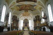 Groaitingen, St. Nikolaus Kirche, Stuck von Franz Xaver Feichtmayr, Fresken von 
Balthasar Riepp, Altre und Kanzel von Dominikus Bergmller, Kreis Augsburg (10.07.2011) 