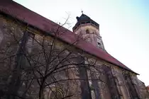 Blick hinauf zum Turm der St. Blasiuskirche in Hann.-M�nden, 25.03.2012.