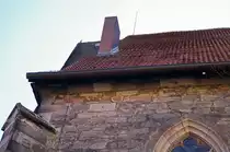 Dachbereich der St. Blasiuskirche, rechts ist ein heller Fleck, da kann man durchs Dach hindurch den Himmel sehen, 25.03.2012.