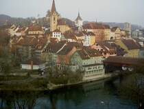Baden, Altstadt mit Kirche und Stadtturm, Kanton Aargau (25.03.2012)