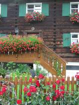 Gesehen an der Stra�e zwischen Gunzesried und S�ge: Blumengarten und Blumenk�sten dekorieren diesen Hof (Oberallg�u - Sommer 2008) 