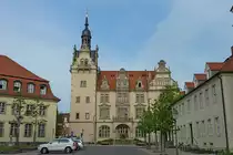 Bernburg an der Saale, das Rathaus der 35000 Einwohner z�hlenden Stadt, 1895 im Neorenaissancestil erbaut, Mai 2012
