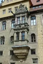 Merseburg, prachtvoller Erker mit Elementen der Sp�tgotik und Renaissance im Innenhof des Schlo�es, Mai 2012