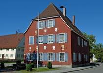 Winterstettenstadt in Oberschwaben, das Rathaus von 1589, der 600 Einwohner zhlende Ort besa von 1243-1258 das Stadtrecht, Aug.2012