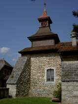 Montcherand bei Orbe, Ref. St. Etienne Kirche, erbaut im 10. Jahrhundert als Kirche 
eines von Payerne abhngigen Priorats (09.09.2012)