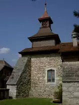 Montcherand bei Orbe, Ref. St. Etienne Kirche, erbaut im 10. Jahrhundert als Kirche 
eines von Payerne abh�ngigen Priorats (09.09.2012)