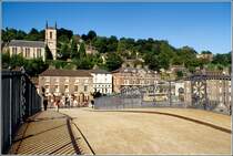 Ironbridge von der Iron Bridge. Der Ort leitet seinen Namen von der 1779 erbauten ersten Eisenbrcke der Welt her. Scan eines Dias vom September 1997.