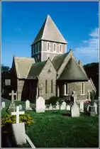 Die Kirche des Hauptortes St. Anne. Scan eines Dias vom Sommer 1993.