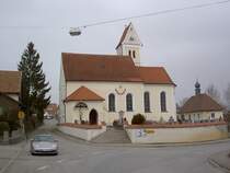Penzing, St. Martin Kirche, erbaut im 15. Jahrhundert, verlngert 1719, Kreis 
Landsberg (04.03.2012)
