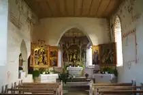Genhofen, sp�tgotische Schreinalt�re in der Stephanskapelle, Choraltarbild vom Kemptener Hofmaler Adam Schlantz (30.10.2011)