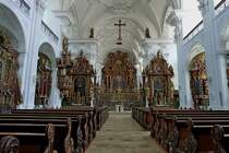 Obermarchtal, der Innenraum der Klosterkirche, die Stuckarbeiten von 1692 stammen vom Wessobrunner Meister Johann Schmuzer, Aug.2012