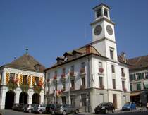Aubonne, Rathaus, erbaut von 1770 bis 1780, diente frher als Kornhalle (07.09.2012)