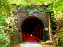 Luxemburg, zwischen Eischen und Hovelange,  Attert  Radweg PC 12 Ptange - Colmar-Berg (-Ettelbruck). Nordeinfahrt des Tunnels sdlich von Hovelange. Der Radweg benutzt grtenteils die Trasse der Prinz-Heinrich-Bahn  Attert  (Normalspurbahn) von Ptange-Steinfort (18km am 1.8.1873 erffnet) und Steinfort-Ettelbruck (34 km am 20.04.1880 erffnet). 03.07.2011
