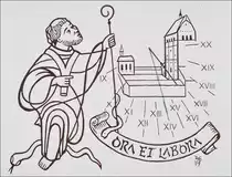 <U>Reichenau, Sonnenuhr</U> neben dem M�nster mit Bezug zu ihrer Umgebung. Geht nur eine Stunde nach... :-D (Aufgenommen im April 2013)