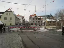 Abgetrennte Stra�enbahngleise im Rahmen der  Bauma�nahme Schl�sserbr�cke , am 14.03.2013 auf der Schl�sserbr�cke.