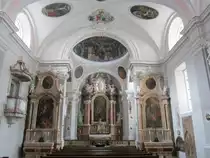 Rattenberg, Servitenkirche St. Augustin, erbaut von 1707 bis 1709 durch Diego Francesco Carlone, Hochaltar und Kanzel von D`Allio, Deckenfresken von Joh. Waldmann (09.05.2013)