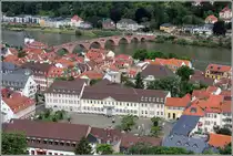 Heidelberg. Blick vom Schloss auf den Karlsplatz und die Alte Br�cke �ber den Neckar. 13.06.2013