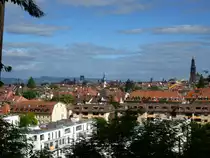 Freiburg, Blick auf die Stadt vom Sternwald aus, ganz rechts der einger�stete M�nsterturm, Aug.2013