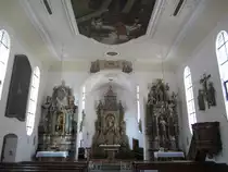 Wangen, Alt�re der Spitalkirche zum Heiligen Geist, Hochaltar von 1733 erbaut von Altarbauer Judas Thadd�us Sichelbein (07.09.2013)