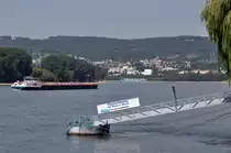 Rhein bei Neuwied, im Hintergrund am Rheinbogen der Ort Feldkirchen - 22.08.2013
