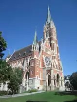 Graz, Herz Jesu Kirche, neugotischer Backsteinstil, erbaut von 1881 bis 1887 im 
Stadtteil St. Leonhard, dritth�chster Kirchturm �sterreichs, Architekt Georg von 
Hauberrisser (18.08.2013)
