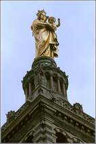 Marseille. Die Turmspitze der Notre-Dame de la Garde. Scan eines Dias aus dem Jahr 1975.