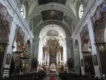 Krems, Stadtpfarrkirche St. Veit, Deckenfresken von Martin Johann Schmidt, Hochaltar, Kanzel und Chorgest�hl von Joseph Matthias G�tz (22.09.2013)