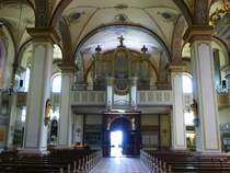 Thierenbach, Blick zur Orgelempore in der Wallfahrtskirche, die Orgel wurde 1992 erneuert unter Beibehaltung des alten Gehuses, Aug.2013