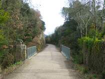 Frankreich, Languedoc, Hrault, Radweg  Passa Pas  von Mazamet (Tarn) nach Bdarieux (Haut-Languedoc) auf der frheren Eisenbahnstrecke Mazamet-Bdarieux. Eine kleine Brcke bei Lamalou-les-Bains. 09.02.2014
