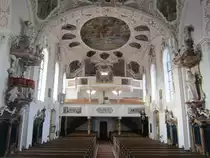 Bertoldshofen, Orgelempore und Deckengem�lde der St. Michael Kirche, Orgel von 1736 von Georg Ehinger (06.03.2014)