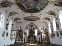 Biessenhofen, Alt�re und Kanzel von 1730 der St. Georg Kirche (06.03.2014)