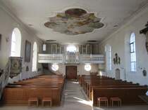 Obereisenbach, Orgelempore und Deckengemlde der St. Margaretha Kirche (17.03.2014)